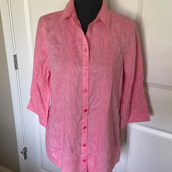 CHICO’S Size 0 Linen tunic.  So cool and breezy. tangerine color.  EUC - Picture 2 of 7